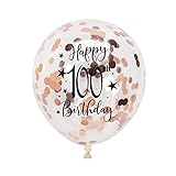 Rose Gold 100th Confetti Latex Balloons, Woman Happy 100 Years Birthday Party Balloon Decoration...