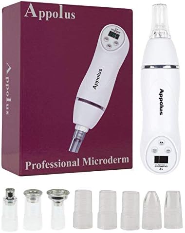 Microdermabrasion Machine - Appolus Premium Diamond Microdermabrasion Kit For Flawless Lifted Skin-Blackhead Blemish Remover-3 Different Size Diamond Tips-8 Heads-Anti-Wrinkles Device