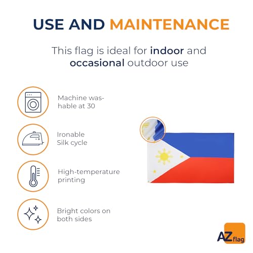 Image of AZ FLAG - Philippines Flag - 2x3 Ft - 100D Polyester Filipino Banner with Two Metal Grommets - Fade Resistant - Vivid Colors - 2' x 3' Feet - 90x60 Cm