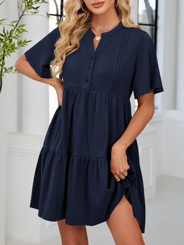 ZAFUL Womens Summer Dress 2025 Short Seeve V Neck Casual Beach Aline Tiered Mini Dress with Pockets2