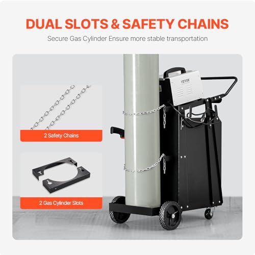 Image of VEVOR Welding Cart, 2 Drawers Welder Cart Heavy Duty with Anti-Theft Lockable Cabinet, 350LBS Static Weight Capacity, 360 Swivel Wheels, Tank Storage Safety Chains for MIG TIG Welder, Plasma Cutter