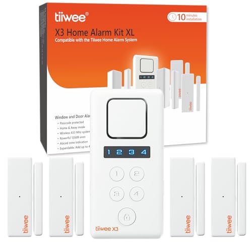 tiiwee X3 Système d'Alarme Complet avec Sirène X3, 4 Capteurs de Fenêtre et de Porte - Sans Fil -...