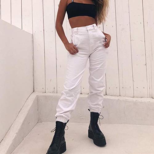 BingYELH Harem Baggy Pants for Women,Teens Girls Casual Hip Hop Dance Jogging Sweat Pants Slacks Trousers with Pocket Chain (S, White) - Thumbnail 6