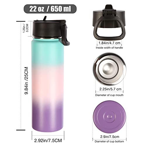 Image of Volhoply Insulated Water Bottles with Straw Bulk 4 Pack, 22 oz Reusable Stainless Steel Sports Bottle with Handle Lid,Double Walled Metal Travel Water Cup Cups with Wide Mouth(Gradient Color,4 Set)