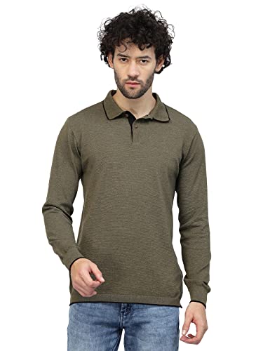 Image of Kalt Mens Basic Solid Full Sleeves Polo Cotton Blend Knitted Regular Fit Polo-Neck T-Shirts with Collar Stylish