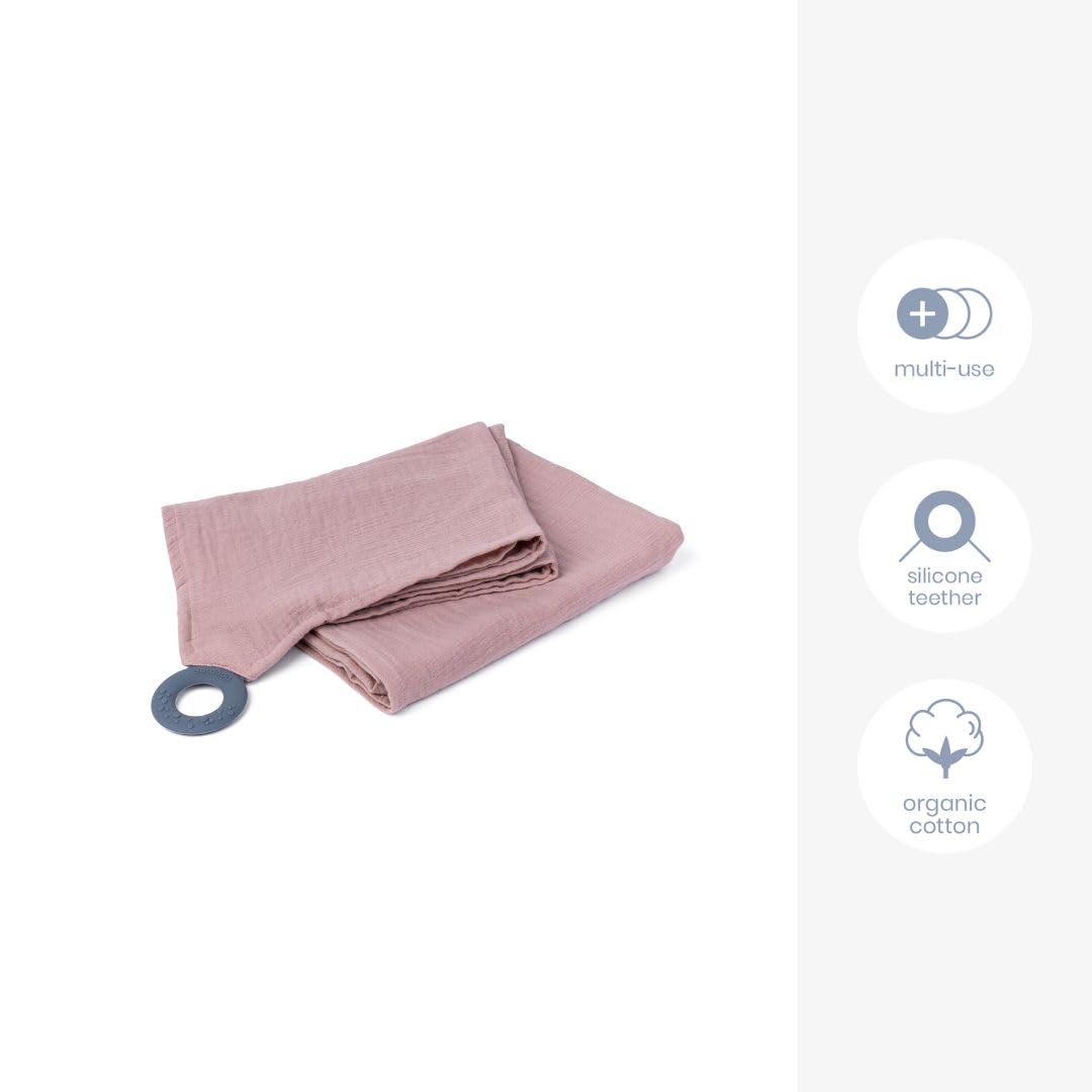 Doomoo Basics – Mom'n Play – Cape per allattamento Tetra Pink – Coperta per allattamento al seno con Teether– 100% cotone organico