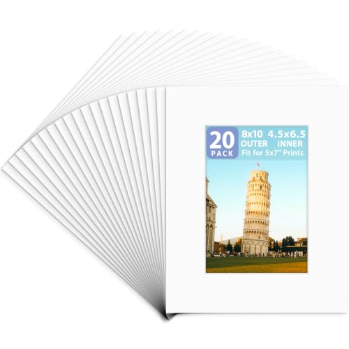 Golden State Art, 20 Pack 8x10 White Picture Mats for 5x7 Pictures