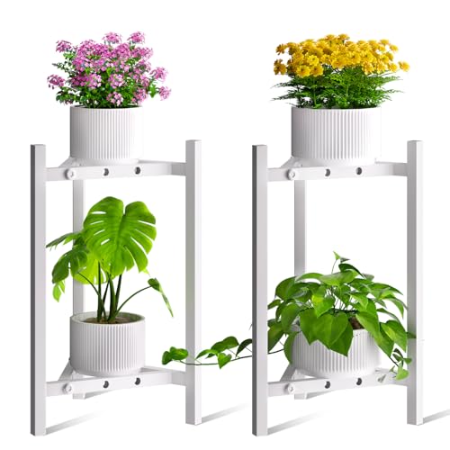 2 Tier Metal Plant Stand, Adjustable Width Indoor Outdoor Corner ...