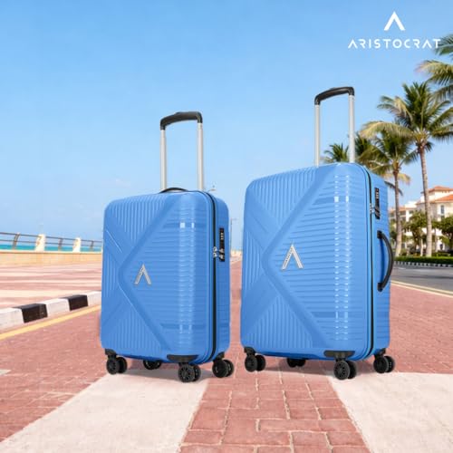 Image of Aristocrat Envoy Set of 2 Trolley Bag 55 & 65cm | Small & Medium Hard Luggage | 8-Wheel Suitcase | Combination Lock with Sturdy Zipper | Polypropylene | 3 Years International Warranty (Ocean Blue)