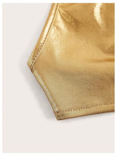 OYOANGLE Women's Metallic Twist Front Halter Tops Deep V Neck Backless Wrap Crop Cami Top4