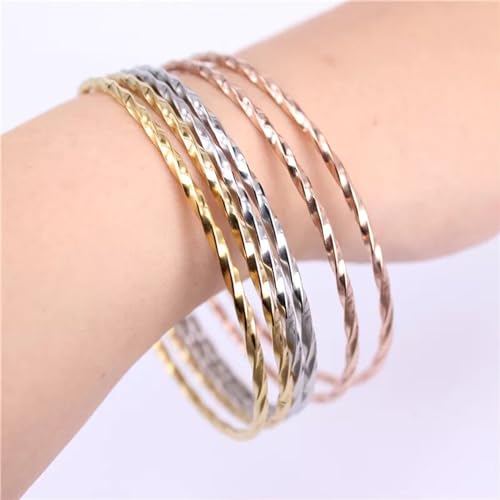 Image of Peora Silver Gold & Rose Gold Plated Metal Bangles Bracelet Fancy Gift for Women (6 Pcs. 2.6 inch)