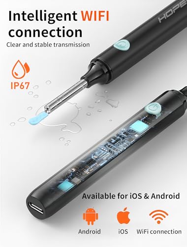 Hopefox Ohrenschmalz Entferner Otoskop, 1080P HD WiFi Ohrenreiniger mit Camera und 6 LEDs Leuchten, Ohr Reinigung für Baby Kinder Erwachsene, schwarz