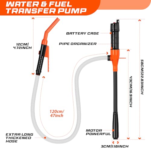Electric Fuel Transfer Pump, 2.4 GPM Portable Fluid Transfer Siphon Pump with Oil Pipeline, Battery Gas Pumps with 47 Inches Hose &Gloves for Car/RV(Orange) — view 4