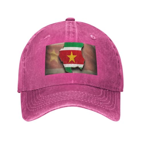 LeDiYouGou Men Baseball Cap Suriname Flag Pink Washed Denim Classic Vintage Cotton Dad Trucker Hat Unisex Adult