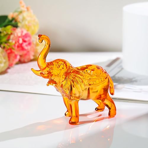 Image of YWHL Amber Crystal Elephant Figurine Gifts for Women, Handmade Glass Statue Decor Gift for Elephant Lovers, Art Crystal Animals Figurines Collectible for Home Decoration