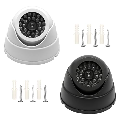 DAWRIS 2 Cámaras Falsas de Videovigilancia para Interiores con Luz LED Intermitente – Cámara de Seguridad Realista para Disuasión en Oficina, Almacén, Tienda