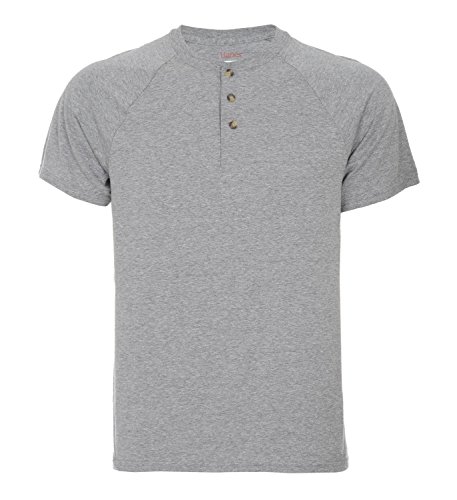 Hanes Mens Short-Sleeve Henley T-Shirt Grey, X-Large