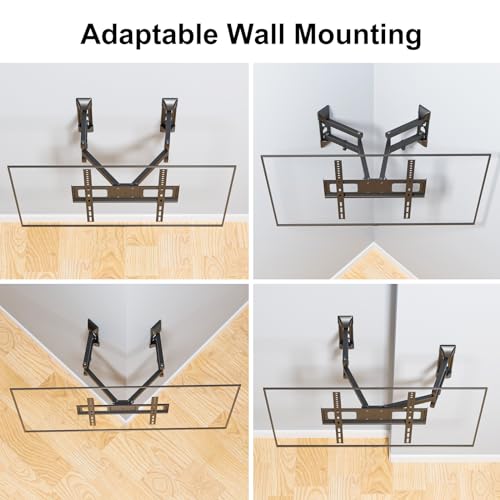 Image of WALI Corner TV Wall Mount for 26-55 inch Flat Curved TVs, Full Motion Corner Bracket for LED, LCD, OLED Screens up to 110lbs, 400x400mm Mounting Holes, Black