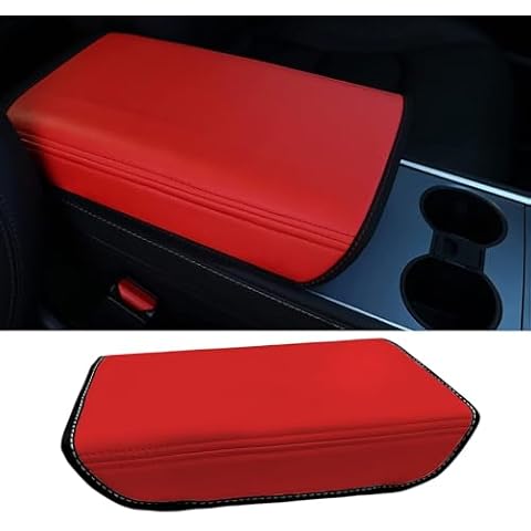 YJMOTOR Car Armrests for Tesla Model 3 Y Universal Car Armrest Cover with Soft and Durable Cushion Non-Slip PU Replacement Armrest Center Console Decoration Interior Accessory Waterproof (Red) Cover