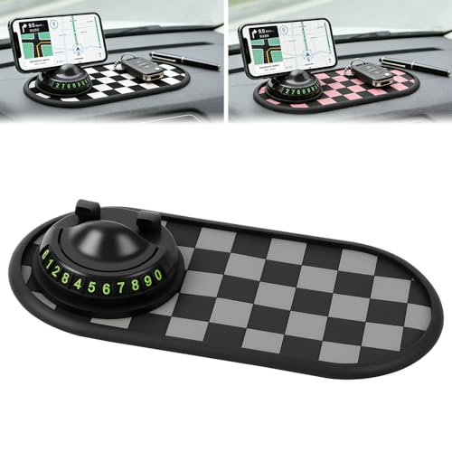 Mobile Phone Bracket Anti-Slip Mat Multifunction Car Dashboard Mat with Temporary Parking Number Universal Anti-Slip Car Dashboard Mat for Phones Sunglasses and Keys Gadget (Gray-Black)