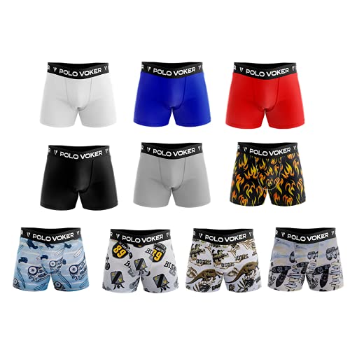 Kit 10 Cuecas Boxer Infantil Microfibra Laycra - Polo Voker - GG - Estampadas e Lisas