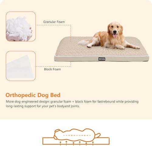 HMTOPE Orthopädisches Hundebett, Hundematte im Doppelstock-Design, Waschbar Hundekissen, Abnehmbar Hundekorb, 105 cm für Mittelgroße Hunde, Beige