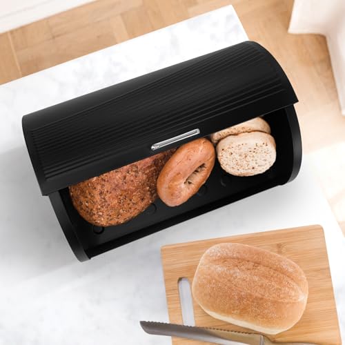 EHC Bread Bins for Kitchen, Bread Box with lid, Kitchen Storage Bin, Bread Container, VENTILATED Back to keep Contents Fresher for longer - Black - Image 2