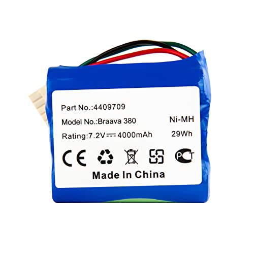 Hanaix 7.2V 4000mAh NI-MH Batterie Remplacement pour iRobot Braava 380T, 380, 390T, Mint 5200, 5200B, 5200C aspirapolvere