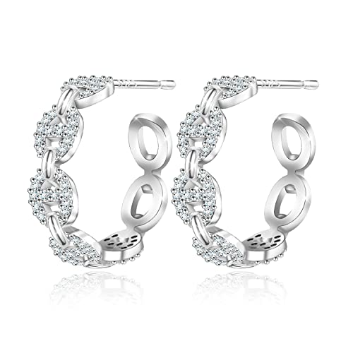 Damen Creolen Ohrringe aus Silber 925 Ohrpfosten, Glitzer Kette Creolen mit Kristall Ohrhänger Ohrstecker, Kommt in Schmuck Geschenk Box Cover