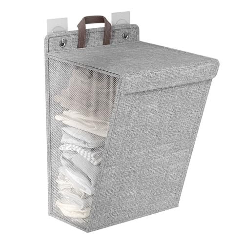 Panier à linge de rangement pratique - Pliable - Mural - Durable - Gain de place - Solution pour vêtements sales - Gris