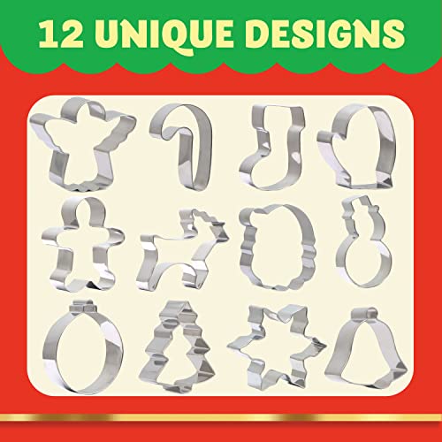 Joyin Christmas Cookie Cutter Set 12 Pcs Santa Claus Snowman Gingerbread Man Reindeer Candy Cane Snowflake Christmas Tree Biscuit Fondant Cutters Stainless Steel For Holiday Xmas Party Baking Gift #TOP2
