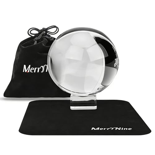 MerryNine マジック クリスタルボール110mm 無色透明 水晶玉 クリスタル台座付き 拭き取り布 フランネルバッグ 風水グッズ インテリア 置く物 女性向け クリスマス 新年 プレゼントフォトプロップスの商品画像（Amazon）