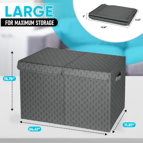 Toy Chest (2Pc) | Large | Collapsible Polyester Linen Fabric Storage Bins W/Lids | Large Foldable Box Organizer Closet Chest Trunk Container Basket With Cover For Boys Girls Home Bedroom Office Nursery(Gray) #TOP2