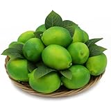 Laiiqi 13 limones falsos de limón, decoración de limón de plástico realista con 8 hojas de lima, fruta sintética de limón verde falso, para el hogar, cocina, mesa, cuencos, rellenos de jarrón
