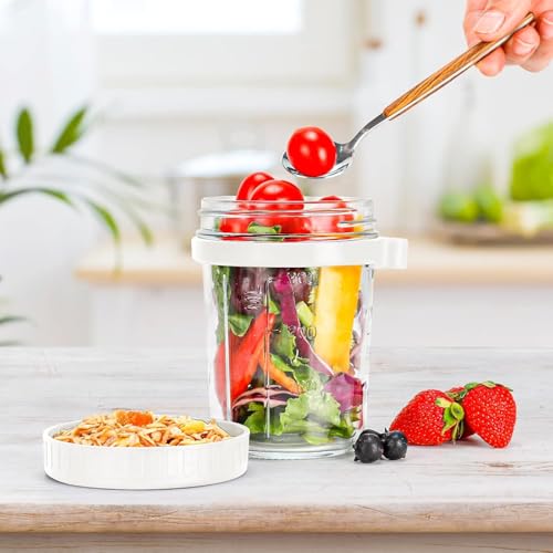 Image of E-COSMOS Overnight Oats Glass Jars with Lids and Spoons, 16 oz Large Airtight Cereal Containers, Portable Mason Jars for Yogurt, Fruit, and Meal Prep, Multicolor (350 ml)