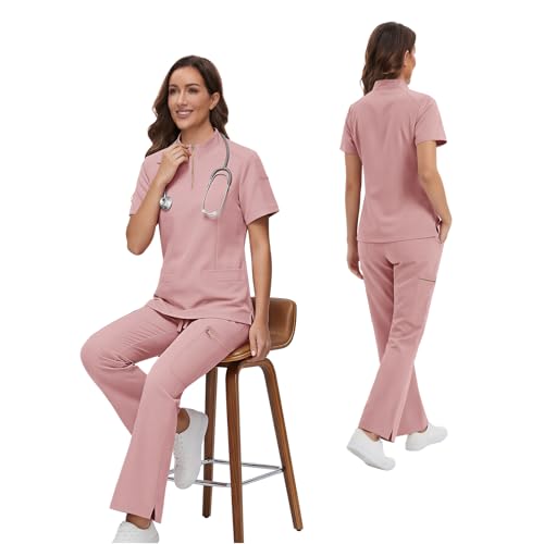 Gargey Scrubs for Women - Zip Front Top & Flare Pant Stretch Nursing Women’s Scrubs Set Medical Uniform — view 6
