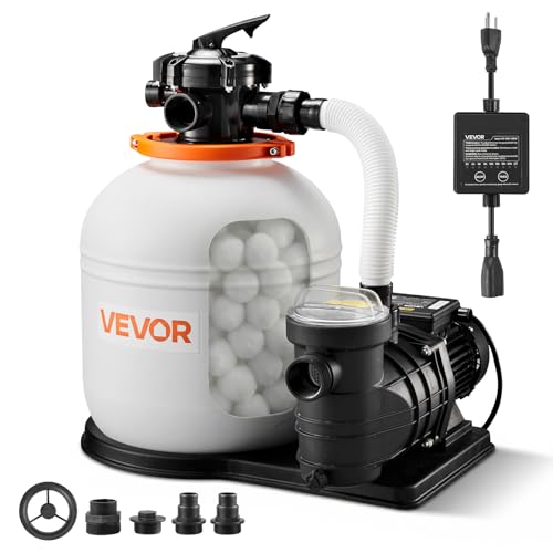 VEVOR FlashPure Sand Filter Pump, 16 in for Above Ground Pool, 1 HP 4400 GPH, Swimming Pool Filter System with Timer, 6X Faster Filtration with Media Installed, Leak-Resistant, Ready to Use Out of Box
