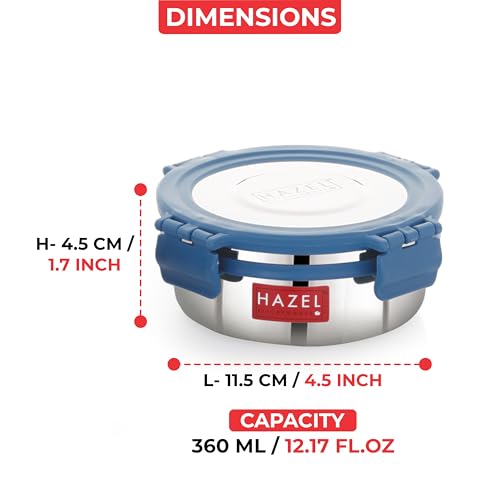Image of HAZEL Stainless Steel Storage Containers for Kitchen, Air Tight, 360 Ml, Tiffin Box Set of 2