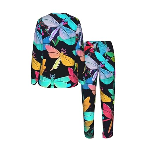 Pyjama extensible femme manches longues doux imprimé libellules mignonnes