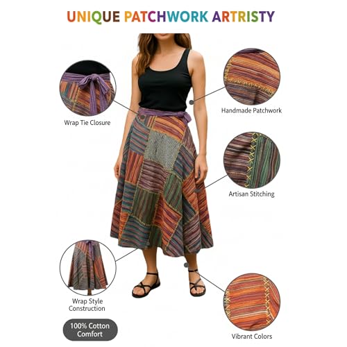 Jupe longue ronde patchwork bohème : le confort fluide multicolore - 5