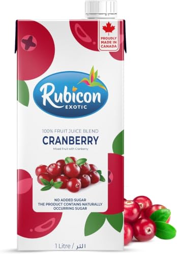 Rubicon No Added Sugar Cranberry Juice 1L | 100% Fruit Juice with Vitamin C | No Preservatives or Artificial Colours | Vegan Friendly | Perfect for Cocktails and Smoothies | Made in Canada