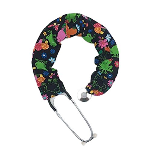 Stethoscope Covers Handmade Variety Patterns Colors 100% Cotton Scrunchie (Bold Multi Color Mushroom Frogs)