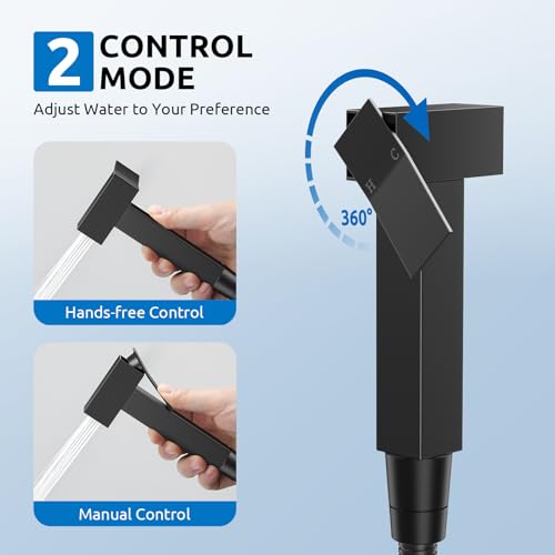 Image of Arofa Warm Water Bidet Sprayer for Toilet with Hot and Cold Rough-in Valve, Hands-Free Handheld Jet Spray with Adjustable Water Flow, Black Square Toilet Sprayer with Bidet Hose for Feminine Wash