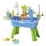 Wasserspieltisch Für Kinder,Neuartige Spieltisch Spieltisch Sand Und Wasser Mit Automatischer Zirkulationspumpe Und Fließendem Wasser, Angelspiel Inklusive, Sensorische Sommer Outdoor Aktivität Für G