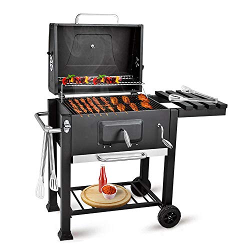 bigzzia BBQ Grill Charcoal Barbecue Grill with Side Shelf and Hook For Outdoor Backyard Cooking