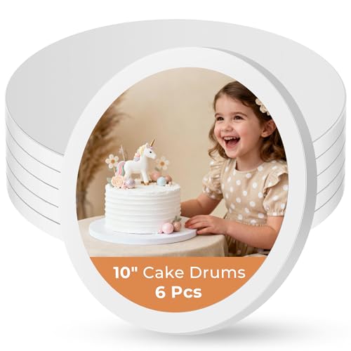 Kootek Cake Boards 10 Inch Round, 1/2 Inch Thick Cake Drum, Sturdy Corrugated Cardboard Base, Base para Pastel, White, 6 Pack