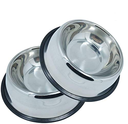 Whippy Stainless Steel Dog Bowls for Small,Medium,Large Pets Set of 2 (Silver,M,10oz)