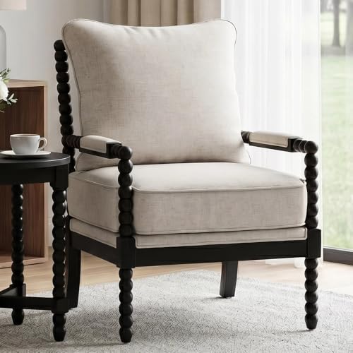 The Ultimate Guide to Cozy Reading Chairs: Find Your Perfect Reading Nook Companion 📚 DUHOME Linen Fabric Spindle Accent Chair with Wood Frame,Bobbin Chair with High Resilience Spring Cushion and Armrest Pads, Leisure Armchair for Living Room Bedroom Farmhouse Home Office Belcony