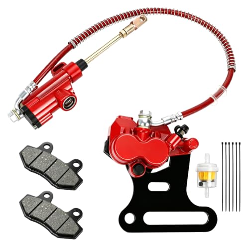 Image of FVRITO Rear Hydraulic Brake Master Cylinder Caliper for SSR 125 Dirt Bike | Pit Bike Rear Brake for 70cc-150cc Tao tao Coolster Roketa Apollo Baja X-pro SDG, 12mm Wheel Shaft, Precision Stopping, Red