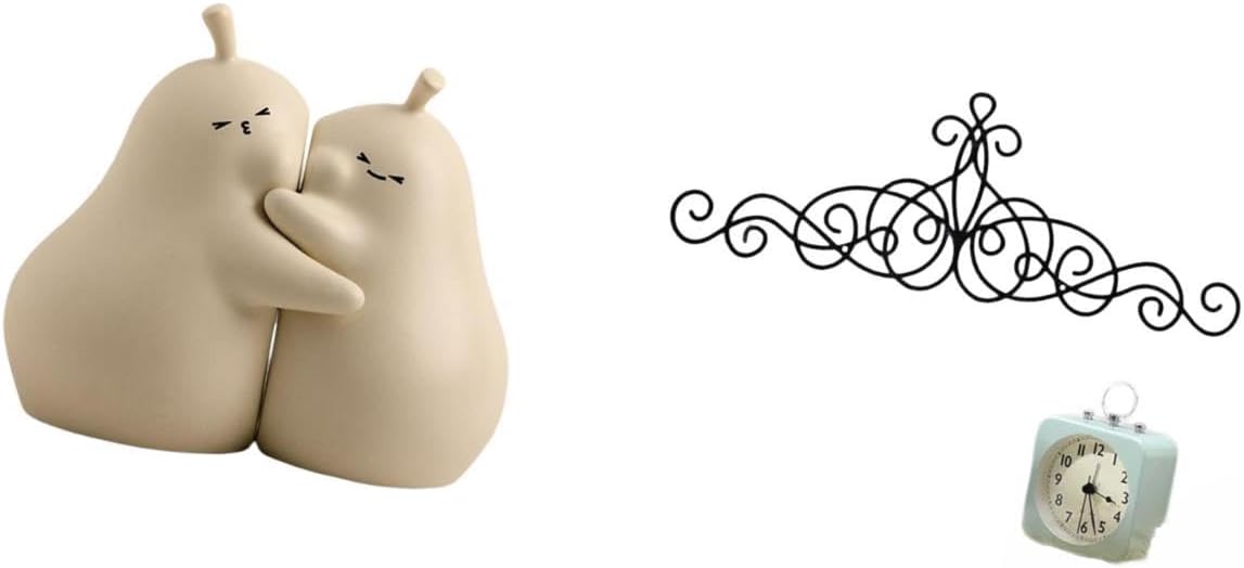 Hugging Pear Ceramic Book Stand and Scroll Metal Wall Art Decor Fine Workmanship Bookshelf Ornament Floral Plaque for Patio Indoor Outdoor Porch Fence